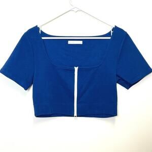 Oak + Fort Double Zip Ponte Square Neck Crop Top Large